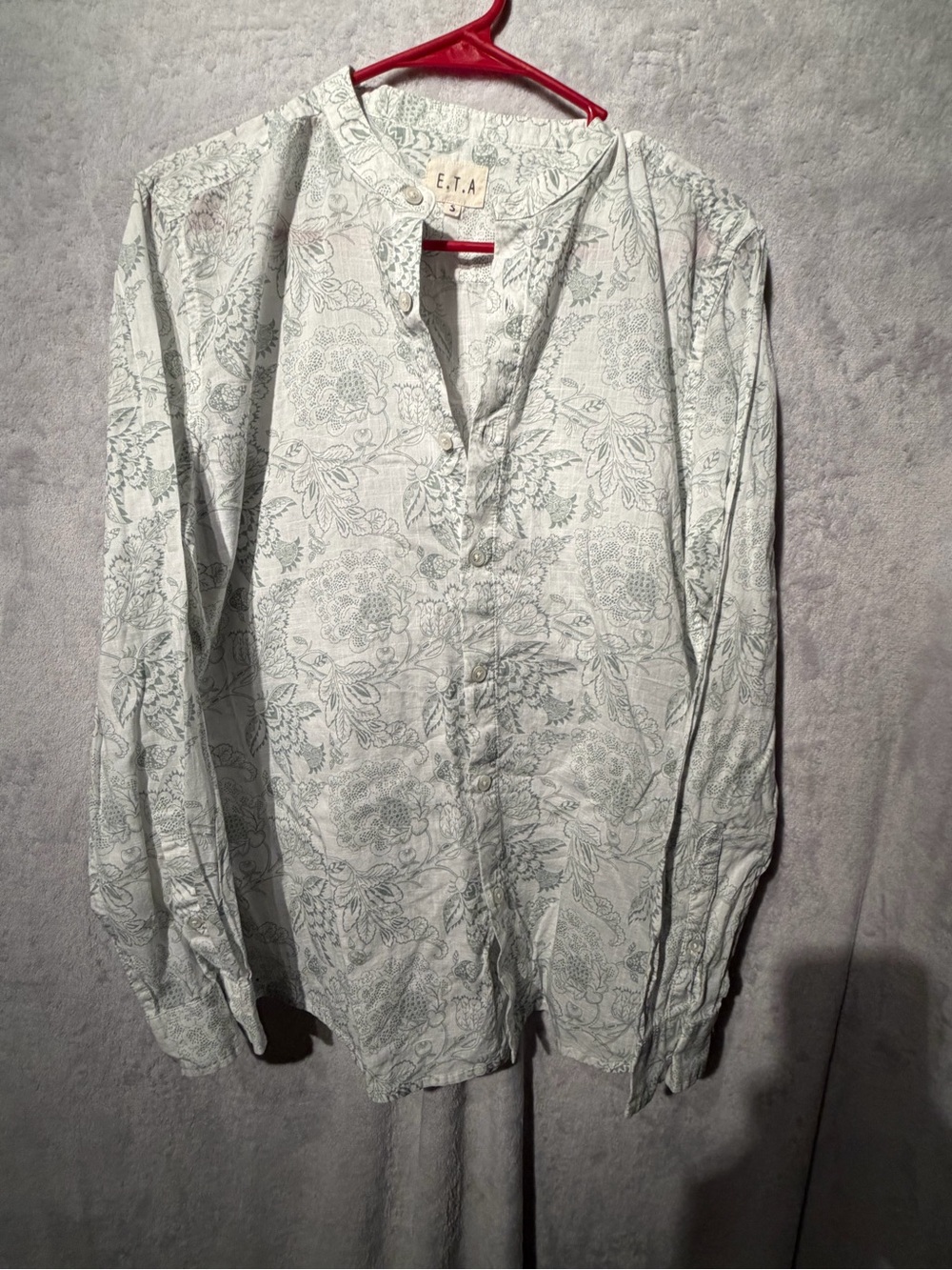 ETA Women’s Floral 100% Cotton Button Front Blouse Long Sleeve Size Small